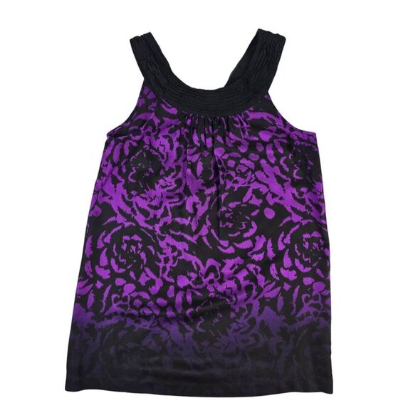 Kensie Purple and Black Abstract Tank Top with Silky Sheen - Picture 1 of 7